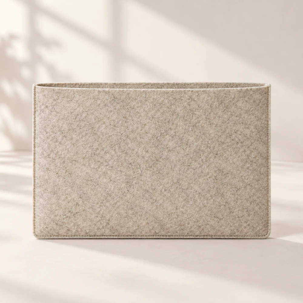Essential Oat open top · unlined · matching stitched seams felt laptop sleeve