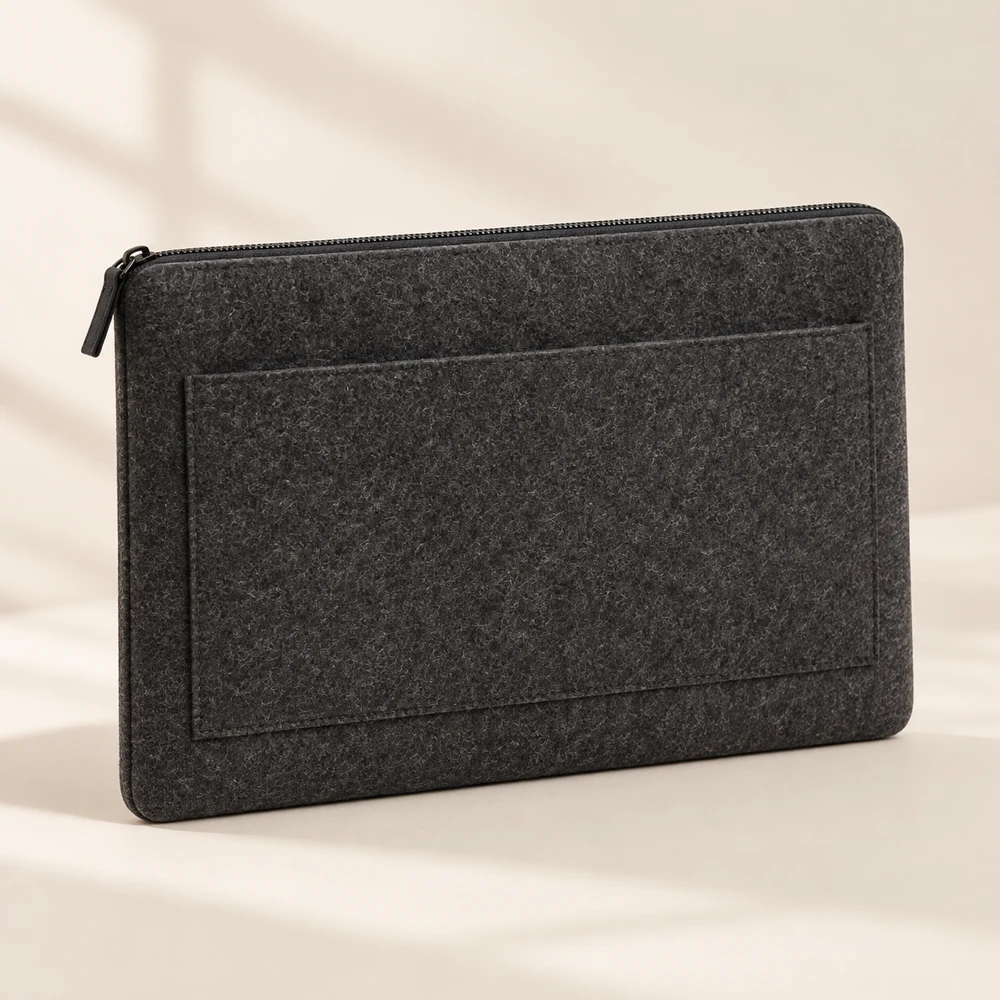 Pocket Basalt top zipper · flat front pocket · cotton twill lining felt laptop sleeve